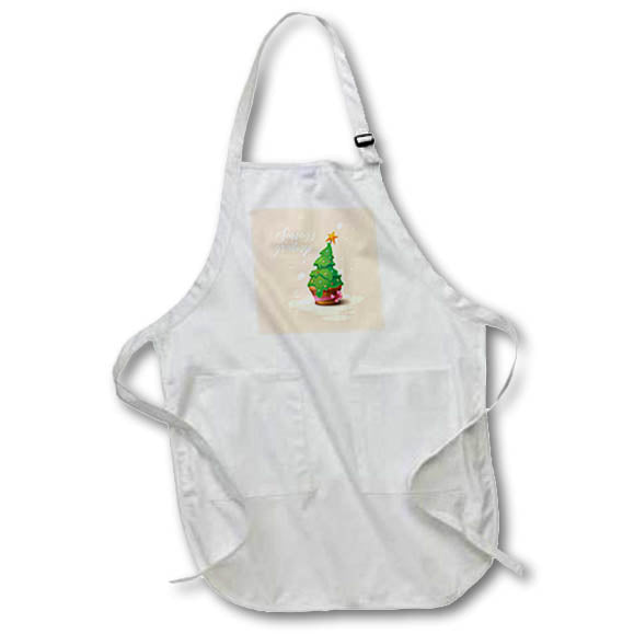 3dRose Apron - Alexis Design Holidays Christmas - Green Spruce Tree, Yellow Star, White Snow, Seasons Greetings