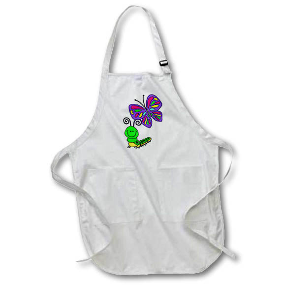 3dRose All Smiles Art - Animals - Funny Cute Butterfly and Caterpillar Garden Cartoon - Aprons (apr_320675)