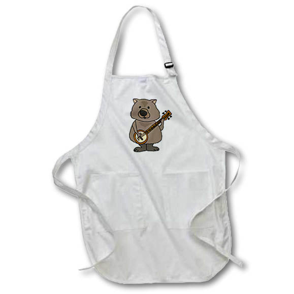 3dRose All Smiles Art - Animals - Cute Funny Wombat Playing Banjo Music Cartoon - Aprons (apr_322614)