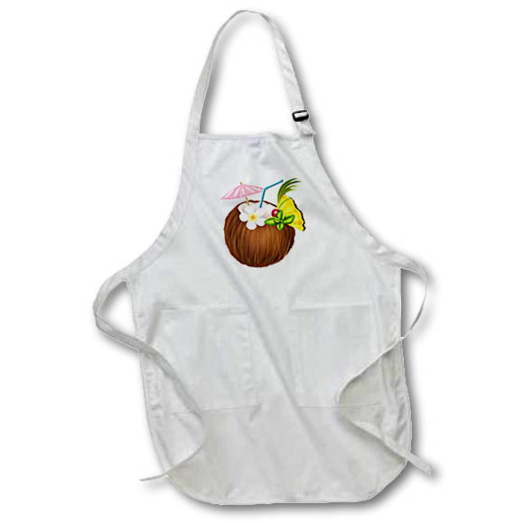 3dRose Anne Marie Baugh - Cute Illustrations - Cute Tropical Coconut Cocktail Illustration - Aprons (apr_324536)