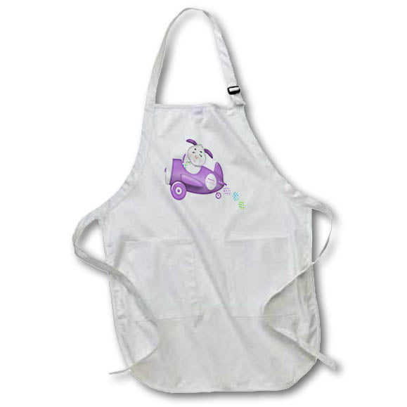 3dRose Apron - Anne Marie Baugh - Cute Purple Easter Bunny Flying A Plane Illustration