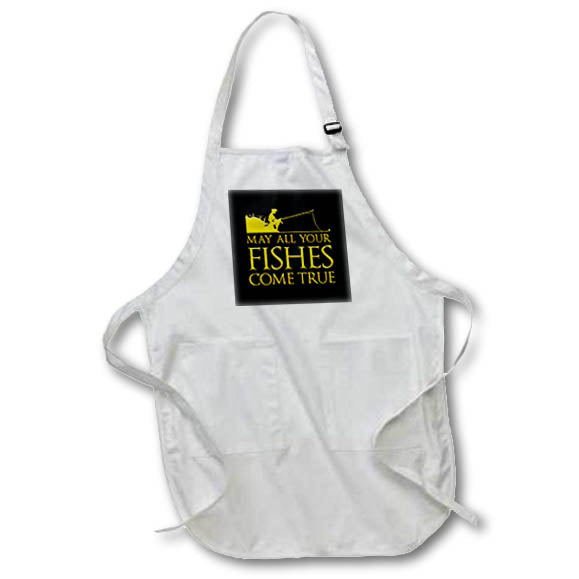 3dRose Alexis Design - Inspirational - an Angler on a Shore. May All Your Fishes Come True Funny Text - Aprons (apr_324599)
