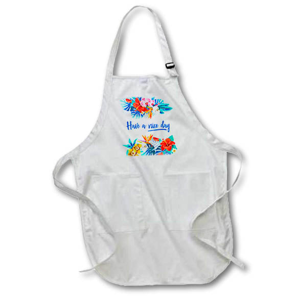 3dRose Apron - Alexis Design Best Wishes - Tropical Flowers, Blue Text Have a Nice Day