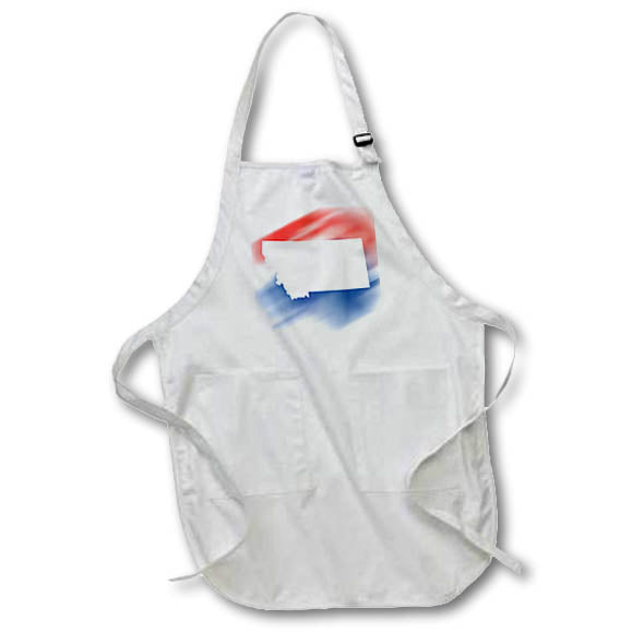 3dRose Stamp City - typography - Montana state in white on a red, white, and blue background. - Aprons (apr_324718)
