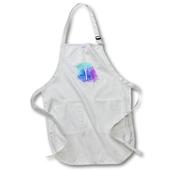 3dRose Stamp City - typography - Monogram letter Y inside a teal, blue, and purple paint splash. - Aprons (apr_324845)