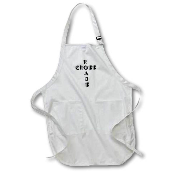 3dRose Cross Roads stylish modernist cross of black and white text art - Aprons (apr_335187)