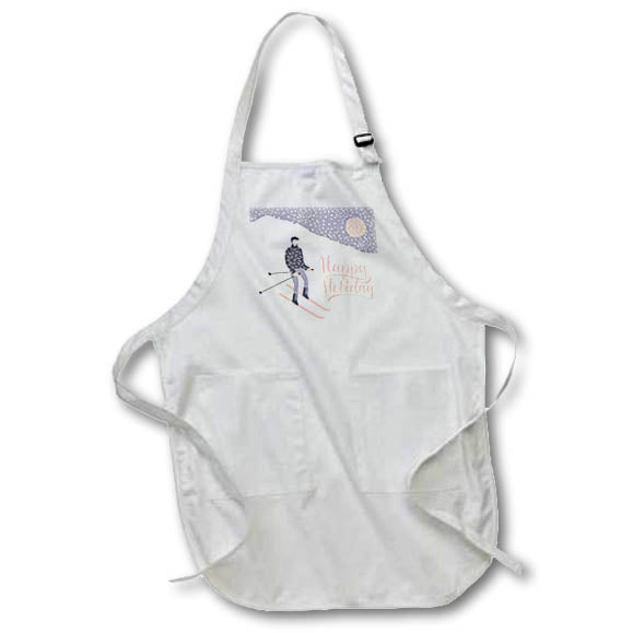 3dRose Happy Holiday- Christmas Snow And Skiing Pattern And Typography Gray - Aprons (apr_338748)
