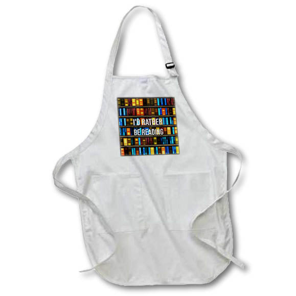 3dRose Colorful Image of Bookshelves and a Text Id Rather be Reading - Aprons (apr_339196)