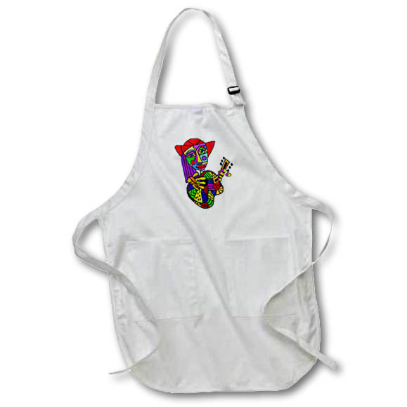 Apron - Funny Colorful Woman Playing Guitar Cubism Style Art Funny