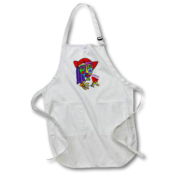 Apron - Funny Colorful Woman Drinking Wine Cubism Style Art Funny