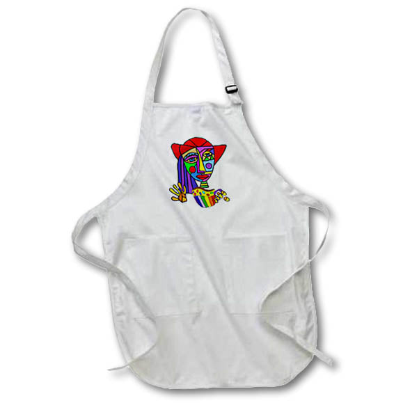 Apron - Funny Colorful Woman Drinking Coffee Cubism Style Art Funny