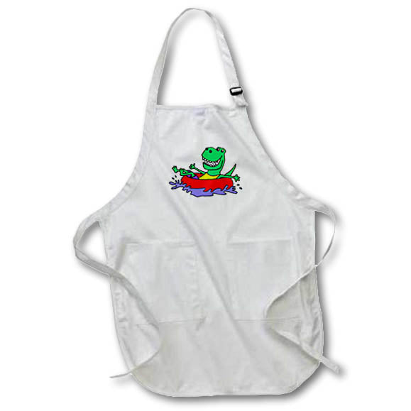 Apron - Funny Green T-rex Dinosaur Floating down river in Inner tube Nature Funny