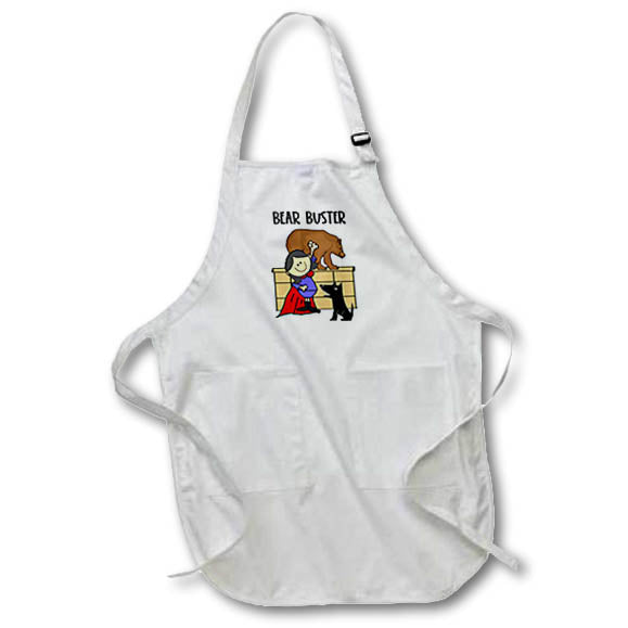Apron - Funny Bear Buster Girl Superhero Saves Dogs from Brown Bear Cartoon Funny