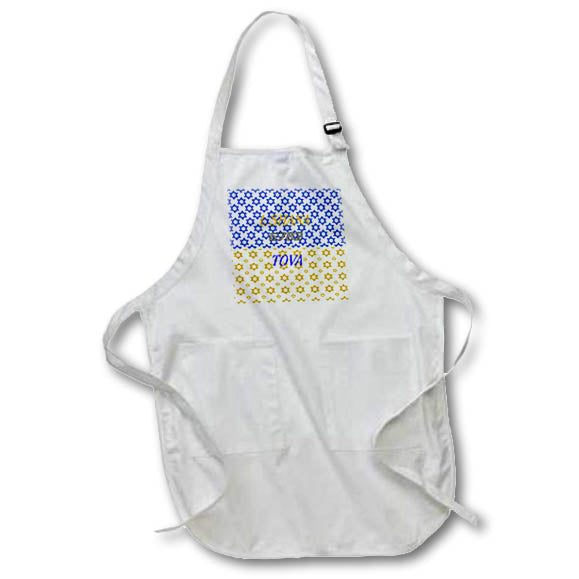 Apron - Image of Rows Of Gold Mogen David On Blue With L Shana Tova lens Art by Florene - Jewish New Year