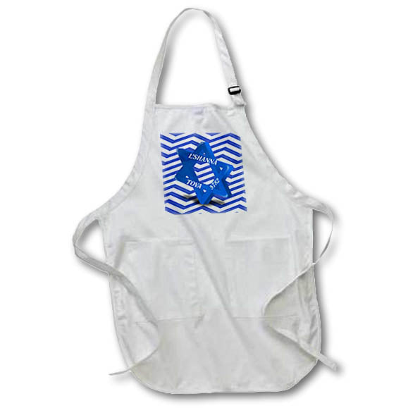 Apron - Image of Bright Blue Jewish Star With L Shana Tova on Blue Chevron lens Art by Florene - Jewish New Year