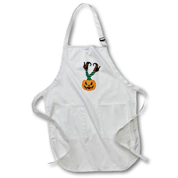 Apron - Image of Pair Of Leggings With Shoes In Pumpkin Says happy Halloween lens Art by Florene - Halloween