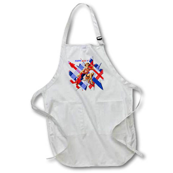 Apron - Image of Happy July Fourth With Pinup On Abstract Red White Blue lens Art by Florene - July Fourth Holiday