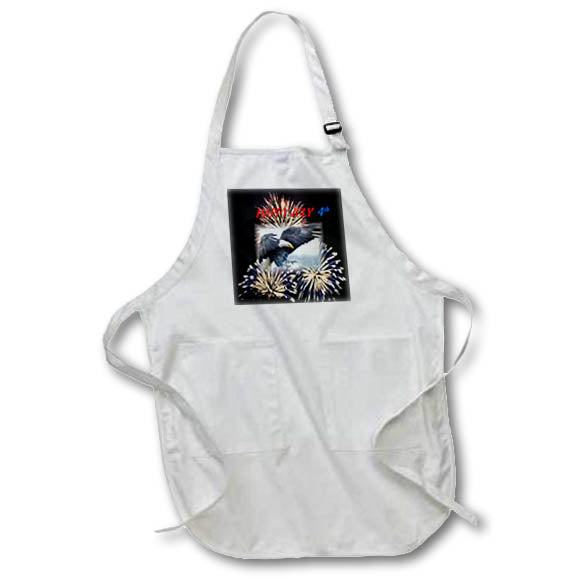 Apron - Image of Words Happy July Fourth With Eagle On Fireworks Background lens Art by Florene - July Fourth Holiday