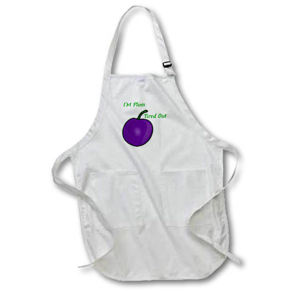 Apron - Image of Im Plum Tired Out Words Next To Cartoon Purple Plum lens Art by Florene - Humor In Fruit