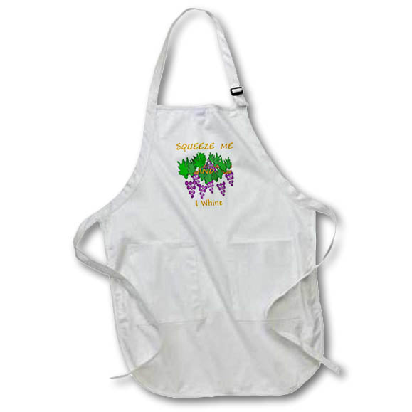 Apron - Image of Words Squeeze Me I Whine On Bunch Cartoon Grapes lens Art by Florene - Humor In Fruit