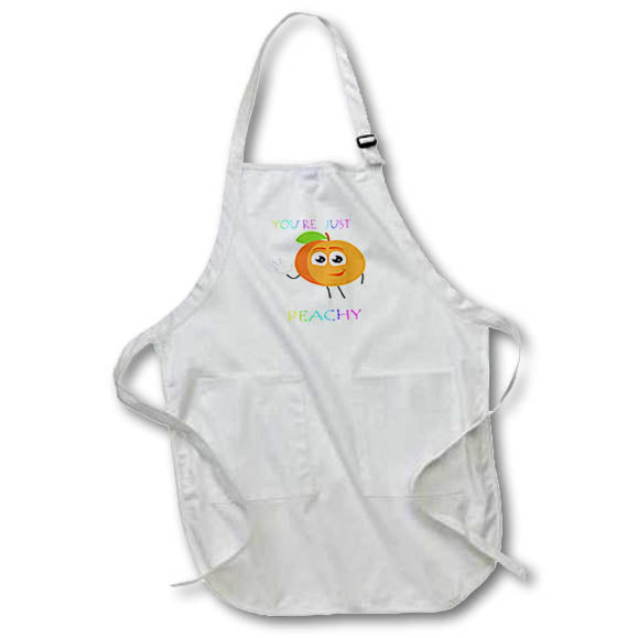 Apron - Image of Rainbow Letters Say Youre Just Peachy With Cartoon Peach lens Art by Florene - Humor In Fruit