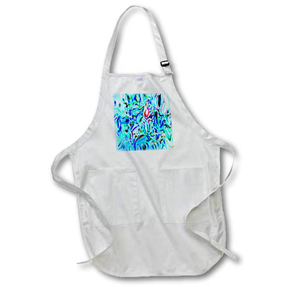 Apron - Image of Falling Blues And Aqua On Glass Painting Touch of Red lens Art by Florene - Abstract Paintings On Glass
