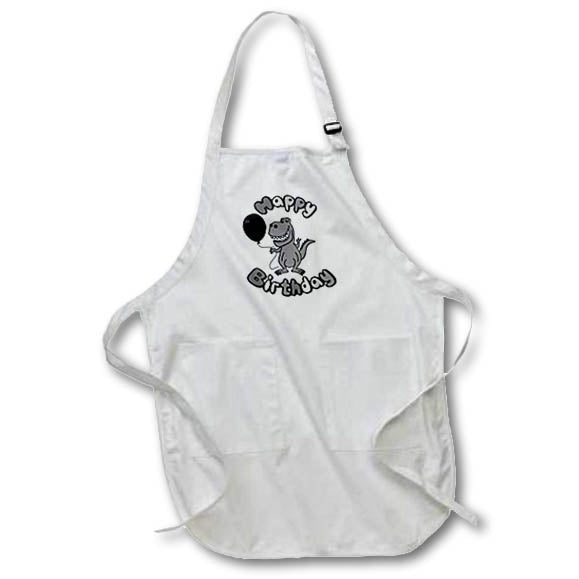 Apron - Funny Old Age Grey T-rex Dinosaur with Balloon Happy Birthday Cartoon Birthday