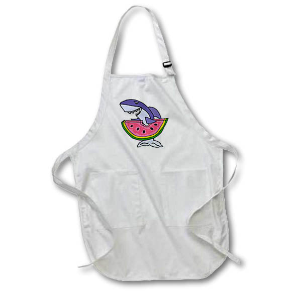 Apron - Funny Shark eating Watermelon Beach Cartoon Funny