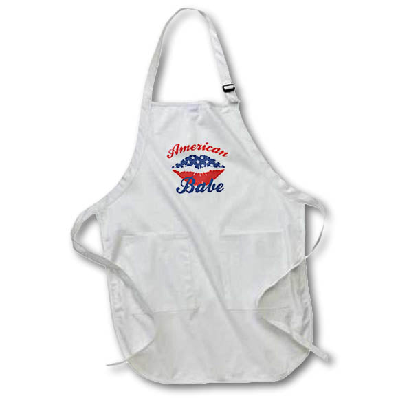 Apron - American Babe with lips of red, white, and blue on a white background. Stamp City - typography