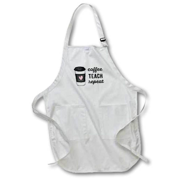 Apron - Coffee teach repeat with clipart of a coffee cup with a heart on white Stamp City - typography
