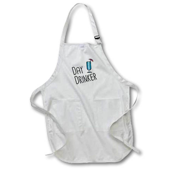 Apron - Day Drinker with rum punch clipart. Black on white background. Stamp City - typography