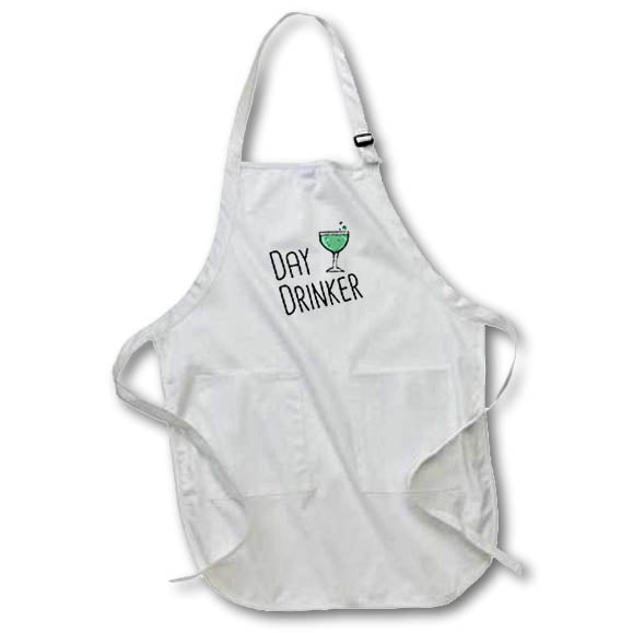 Apron - Day Drinker with green cocktail clipart. Black on white background. Stamp City - typography