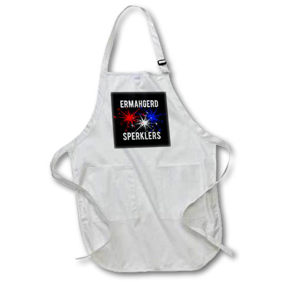 Apron - Ermahgerd sperklers. Red, white, and blue fireworks on black. Stamp City - typography
