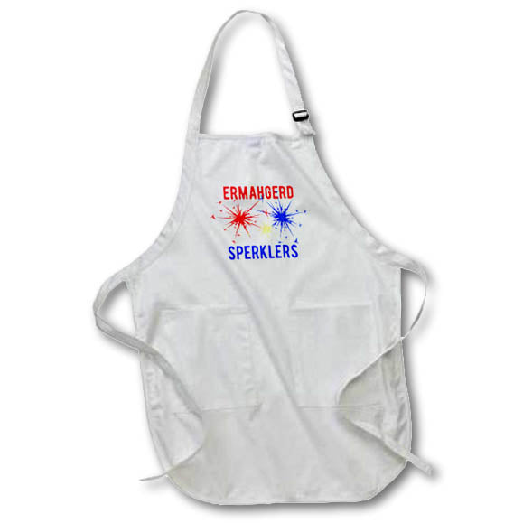 Apron - Ermahgerd sperklers in red and blue. Fireworks on white background. Stamp City - typography