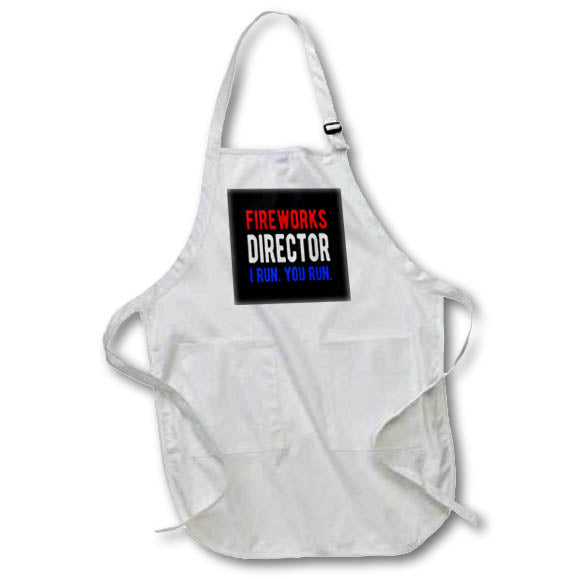 Apron - Fireworks Director I Run You Run. Red, white, and blue on black. Stamp City - typography