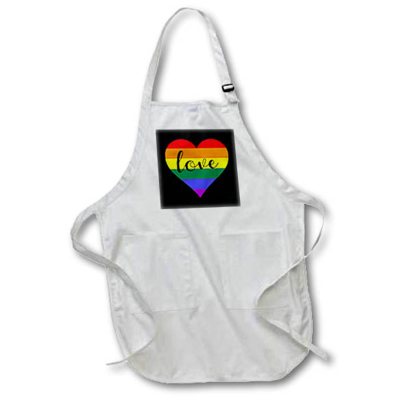 Apron - Love written inside a rainbow heart on a black background. Stamp City - typography