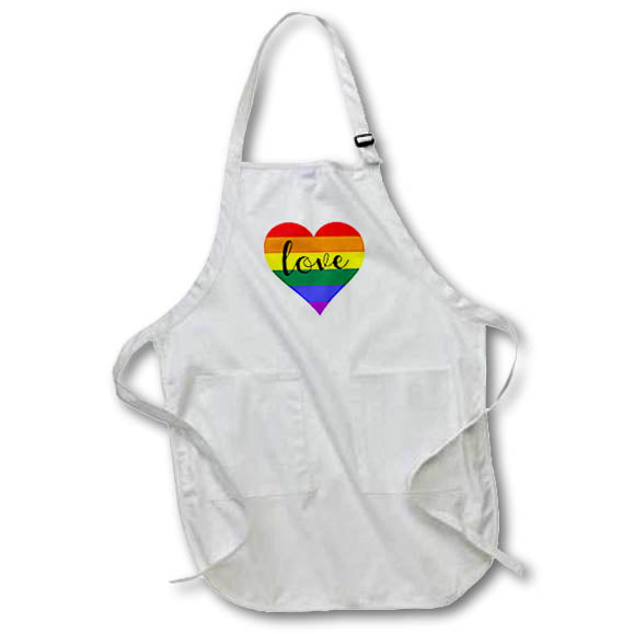 Apron - Love written inside a rainbow heart on a white background. Stamp City - typography