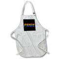 Apron - Pride written in rainbow, brush stroke lettering on black background. Stamp City - typography