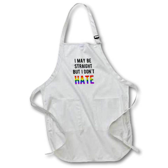 Apron - I may be straight but I dont hate. Black and rainbow letters on white Stamp City - typography