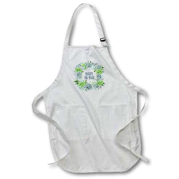 Apron - Succs to Succ in sage written in a succulent wreath on white. Stamp City - typography