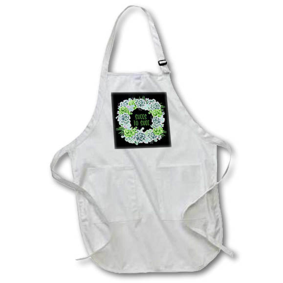 Apron - Succs to Succ in green written in a succulent wreath on black. Stamp City - typography