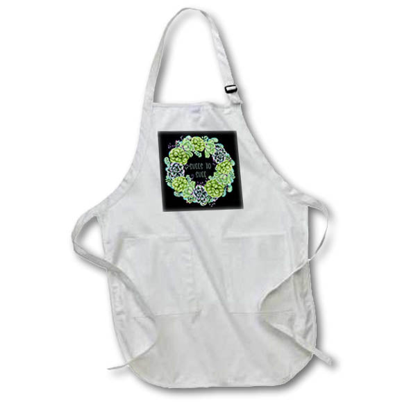 Apron - Succs to Succ in dark green written in a succulent wreath on black. Stamp City - typography