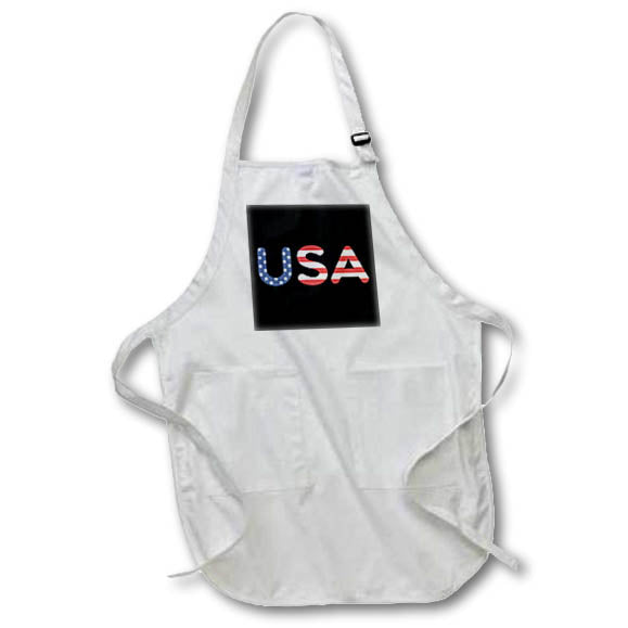 Apron - USA written in stars and stripes in a black background. Stamp City - typography