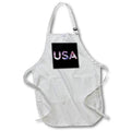 Apron - USA written in red, white, and blue on a black background. Stamp City - typography