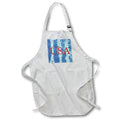 Apron - USA written in red on blue tie dye background. Stamp City - typography