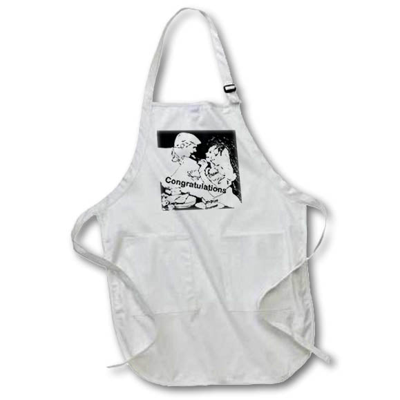 Apron - Image of Bride Feeding Groom With Word Congratulations lens Art by Florene - Black White And Text