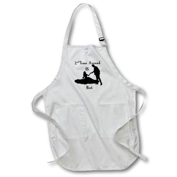 Apron - Image of Bride And Groom Silhouette With Second Time Around Best lens Art by Florene - Black White And Text
