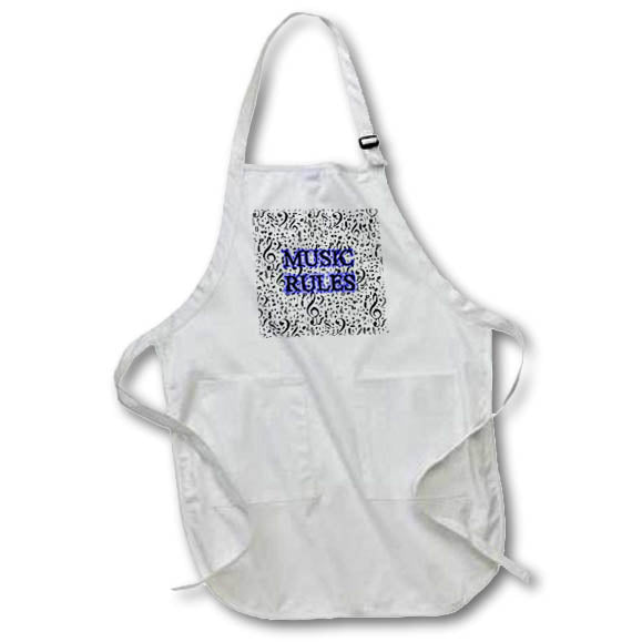 Apron - Image of Words Music Rules On Background of Notes lens Art by Florene - Black White And Text