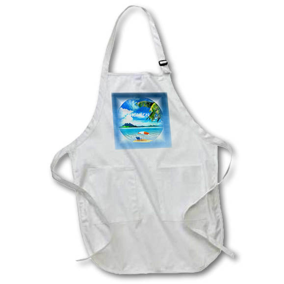 Apron - Image of Summer Beach With Palm Ocean And Mountain Says Heaven lens Art by Florene - Summer Activities With Text