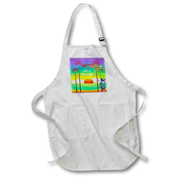 Apron - Image of Life Is Beautiful With Neon Butterflies Palms And Sunset lens Art by Florene - Summer Activities With Text